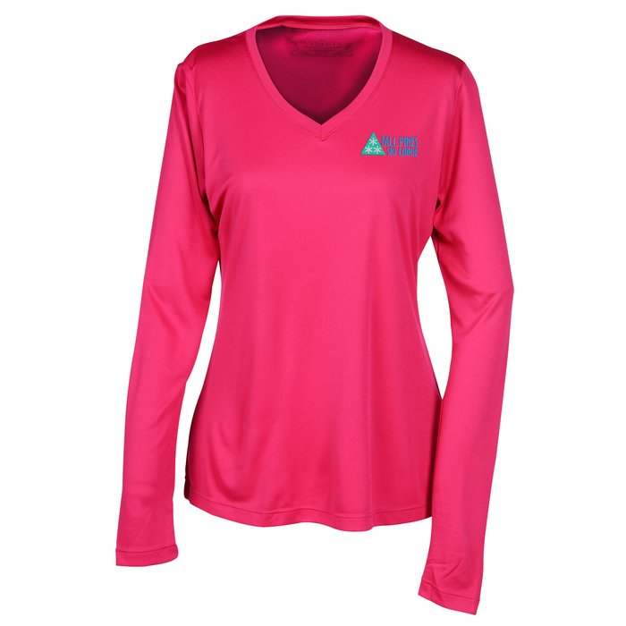 Custom Pro Team Wicking V-Neck Long Sleeve Tee - Ladies' - Embroidered