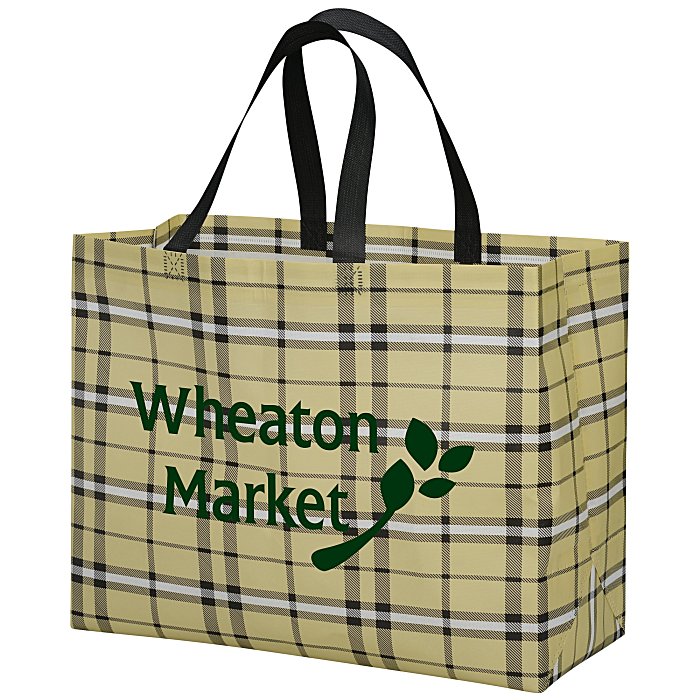Custom Laminated Non-Woven Plaid Tote