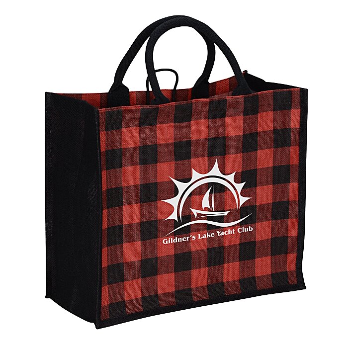 Custom Buffalo Plaid Jute Tote