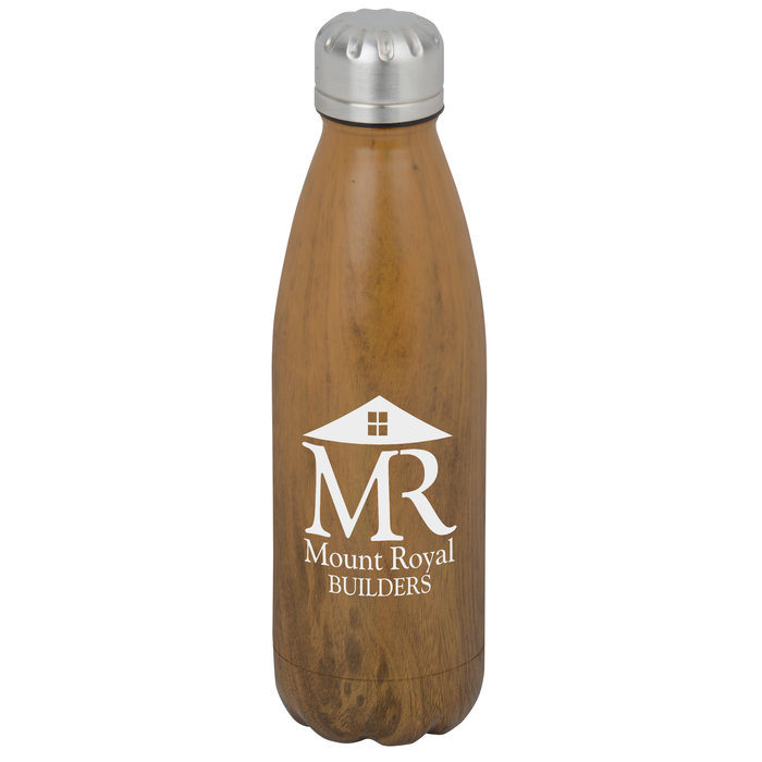 Custom Rockit Claw Stainless Water Bottle - 17 oz - Wood Grain - 24 hr