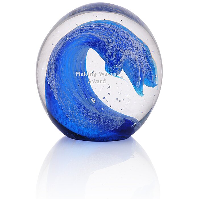 Custom Wave Art Glass Paperweight
